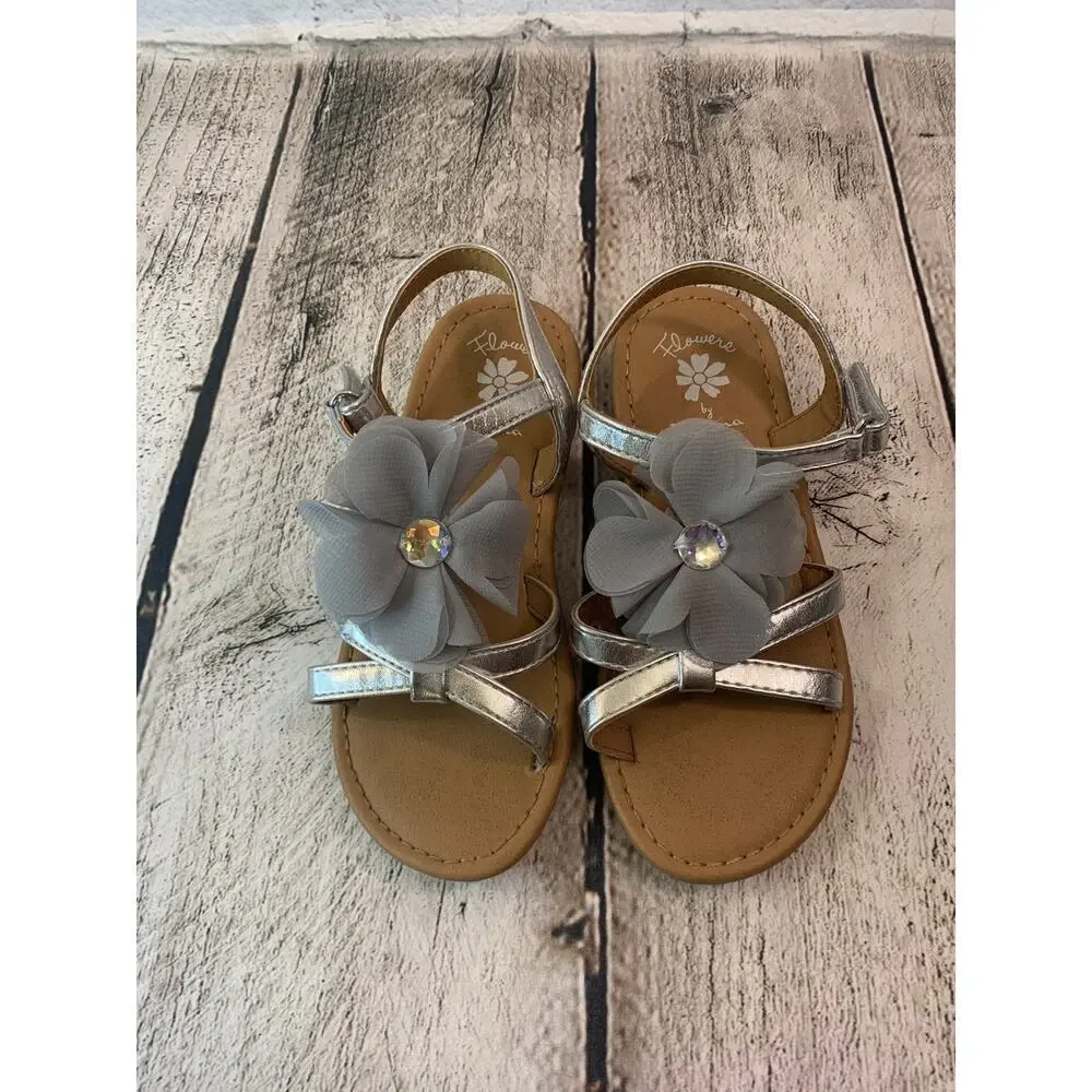 FLOWERS BY NINA Girl’s Annabel Strappy Applique Sandals / Size: 11